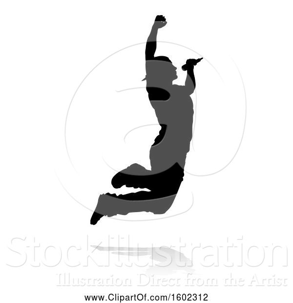 Vector Illustration of Silhouetted Male Singer, with a Reflection or Shadow, on a White Background