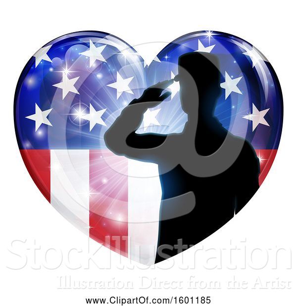 Vector Illustration of Silhouetted Military Veteran or Soldier Saluting in an American Themed Flag Heart