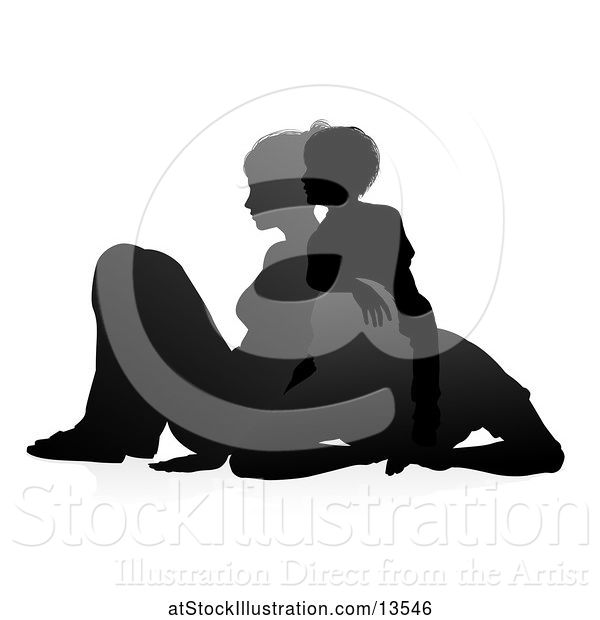 Vector Illustration of Silhouetted Mother Father and Son, with a Shadow on a White Background