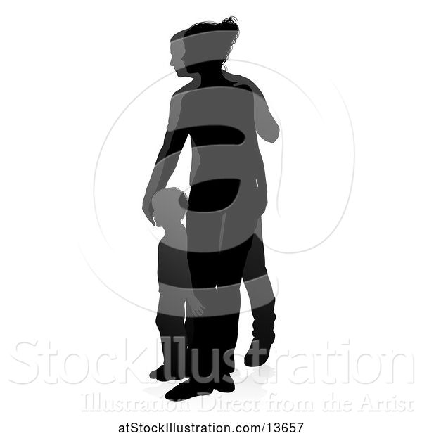 Vector Illustration of Silhouetted Mother Father and Son, with a Shadow on a White Background