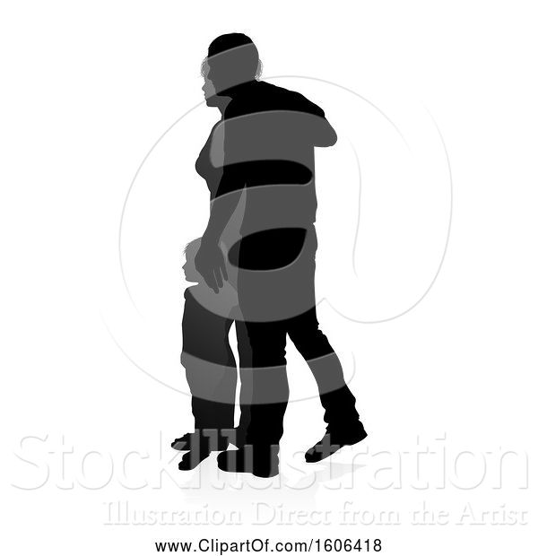 Vector Illustration of Silhouetted Mother Father and Son, with a Shadow on a White Background