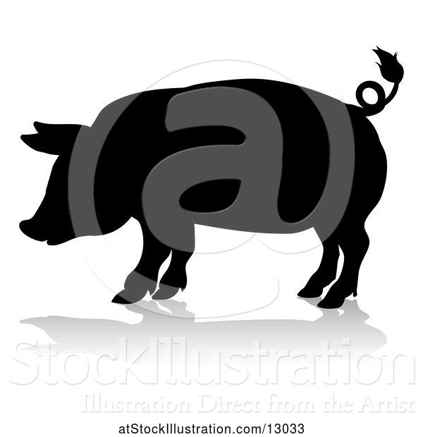 Vector Illustration of Silhouetted Pig, with a Reflection or Shadow, on a White Background