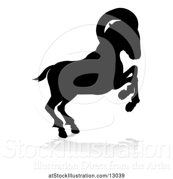 Vector Illustration of Silhouetted Ram, with a Reflection or Shadow, on a White Background