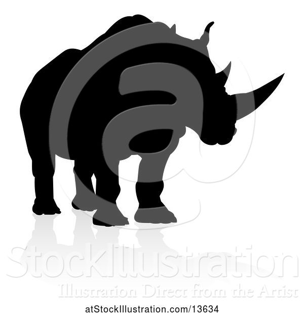 Vector Illustration of Silhouetted Rhino, with a Reflection or Shadow
