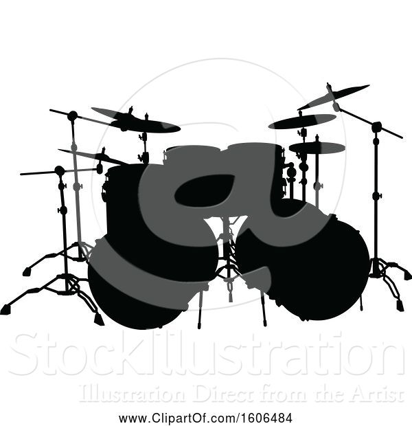 Vector Illustration of Silhouetted Set of Drums