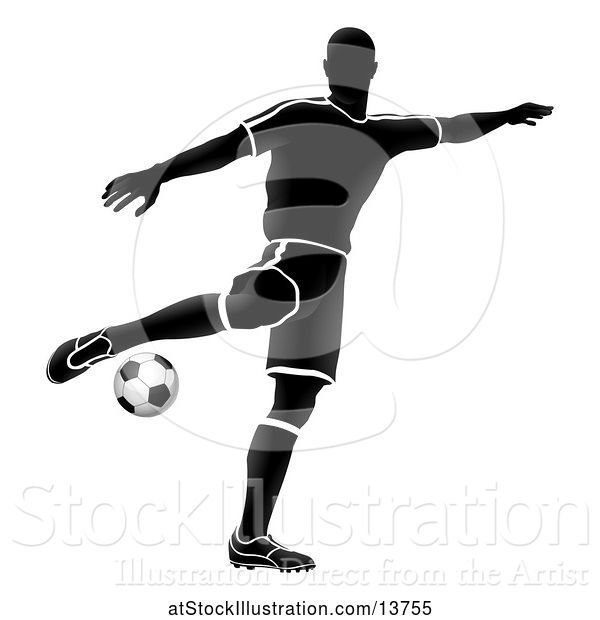 Vector Illustration of Silhouetted Soccer Player in Action