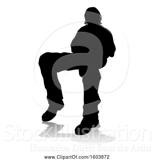 Vector Illustration of Silhouetted Teenager with a Reflection or Shadow, on a White Background