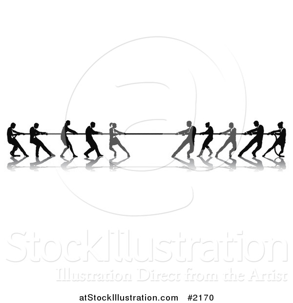 Vector Illustration of Silhouetted Tug of War Business Teams