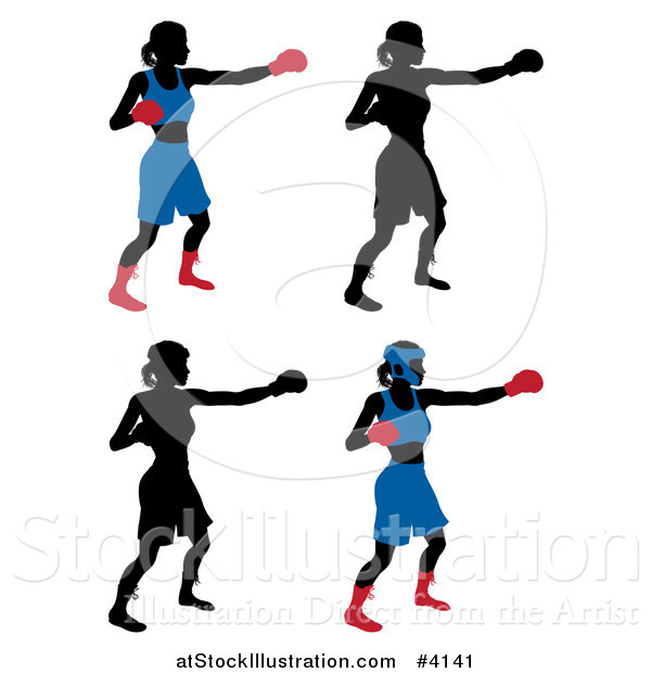 Vector Illustration of Silhouetted Women Boxing