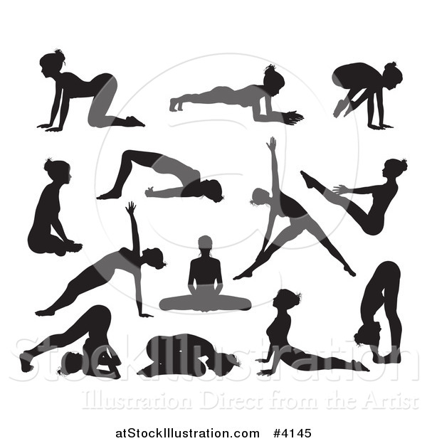 Vector Illustration of Silhouetted Women in Different Yoga Poses