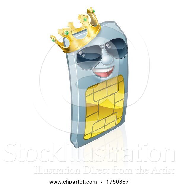 Vector Illustration of Sim Card Cool King Mobile Phone Mascot