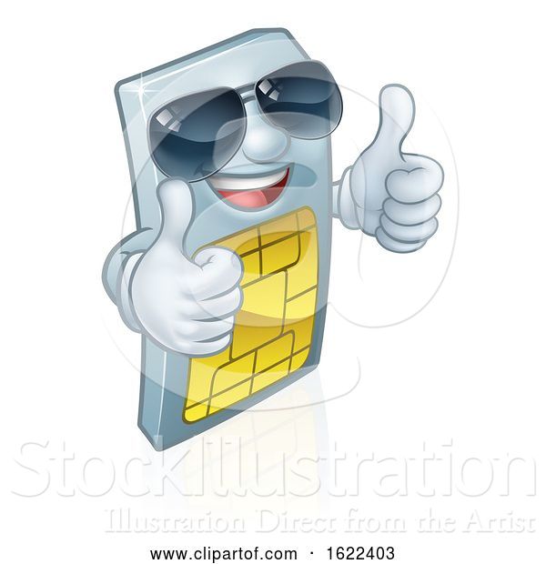 Vector Illustration of Sim Card Cool Shades Thumbs up Mascot