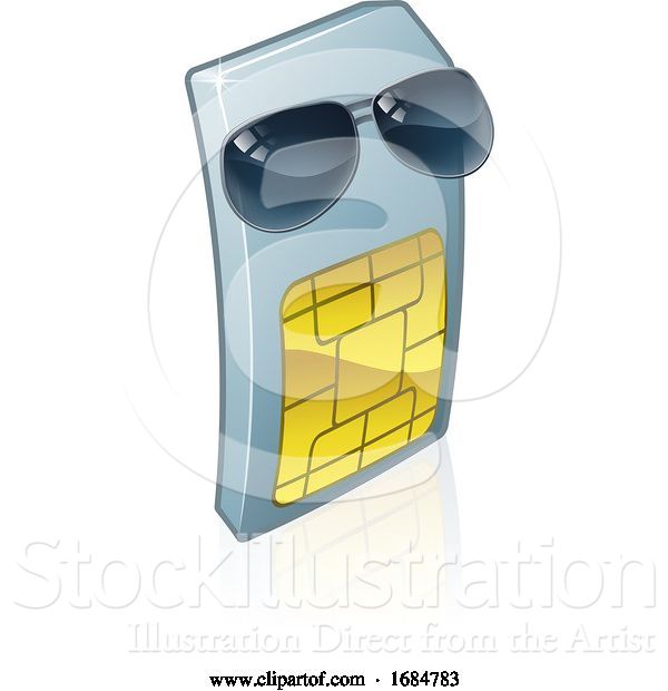 Vector Illustration of Sim Card Cool Sunglasses Mobile Phone