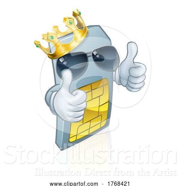 Vector Illustration of Sim Card Mobile Phone Cool King Mascot