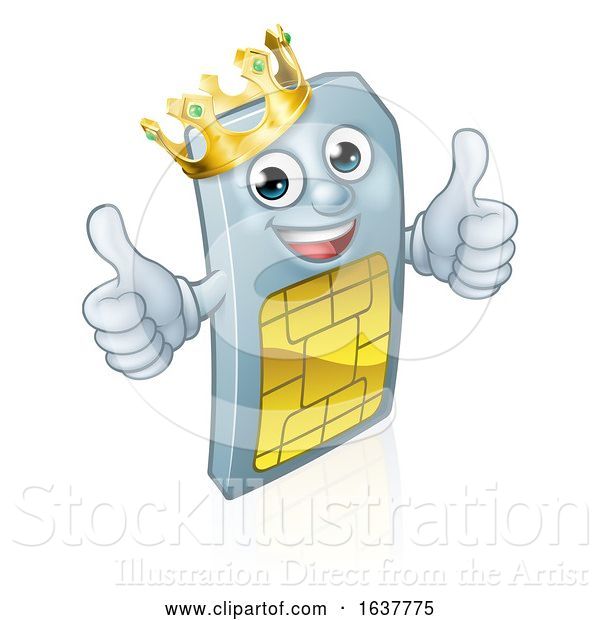 Vector Illustration of Sim Card Mobile Phone Thumbs up King Mascot