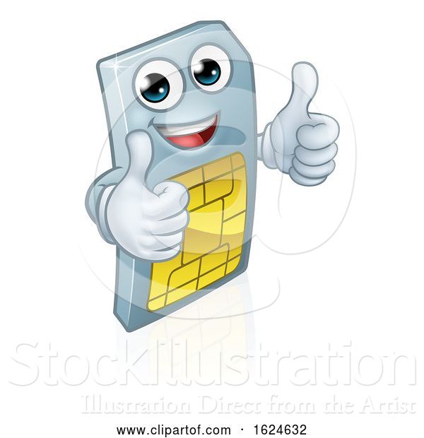 Vector Illustration of Sim Card Mobile Phone Thumbs up Mascot