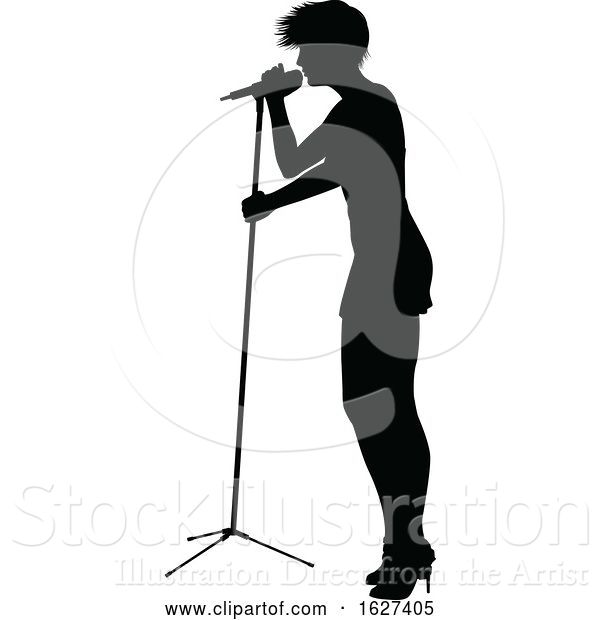 Vector Illustration of Singer Pop Country or Rock Star Silhouette Lady