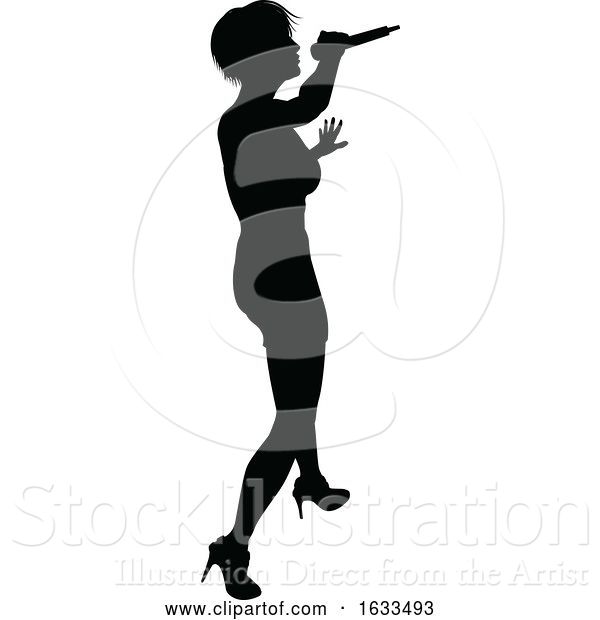 Vector Illustration of Singer Pop Country or Rock Star Silhouette Lady