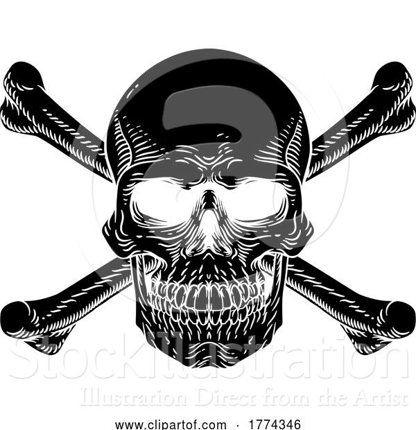 Vector Illustration of Skull and Crossbones Cross Bones Vintage Woodcut