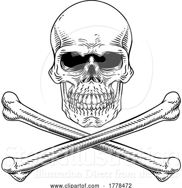 Vector Illustration of Skull and Crossbones Cross Bones Vintage Woodcut