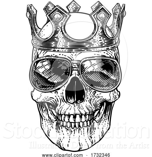 Vector Illustration of Skull Cool Sunglasses Skeleton in Shades and Crown