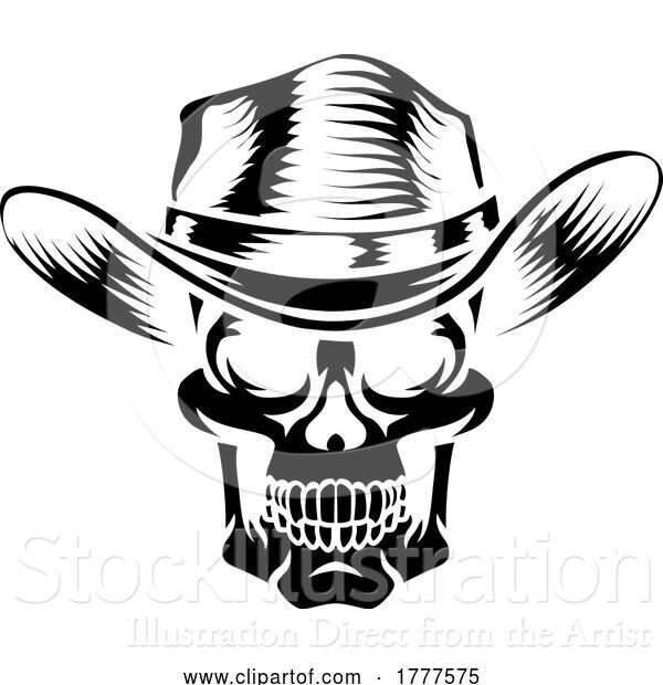 Vector Illustration of Skull Cowboy Hat Grim Reaper