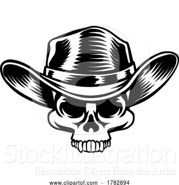 Vector Illustration of Skull Cowboy Hat Grim Reaper