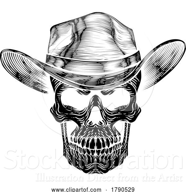 Vector Illustration of Skull Cowboy Hat Grim Reaper