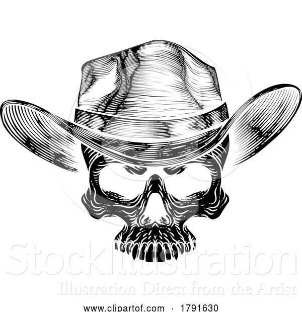 Vector Illustration of Skull Cowboy Hat Grim Reaper