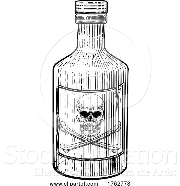 Vector Illustration of Skull Crossbone Poison Sign Bottle Vintage Woodcut