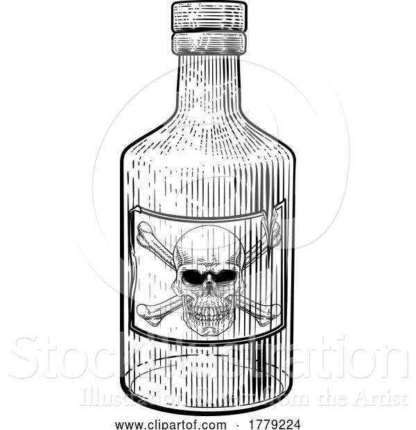 Vector Illustration of Skull Crossbone Poison Sign Bottle Vintage Woodcut