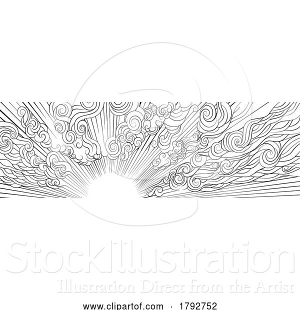 Vector Illustration of Sky Sunrise Sun Background Woodcut Engraved Etched