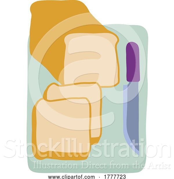 Vector Illustration of Sliced Bread and Knife on Chopping Cutting Board