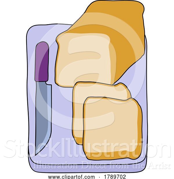 Vector Illustration of Sliced Bread and Knife on Chopping Cutting Board