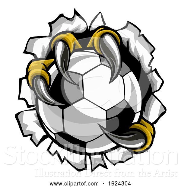 Vector Illustration of Soccer Ball Eagle Claw Talons Tearing Background