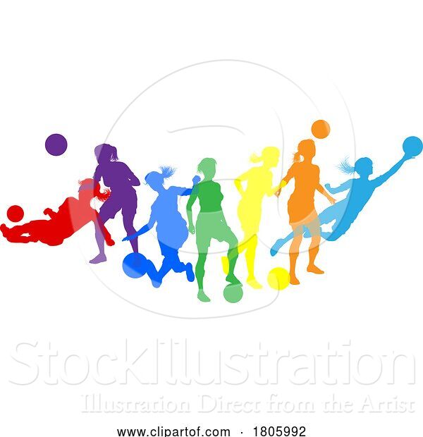 Vector Illustration of Soccer Female Football Women Players Silhouettes