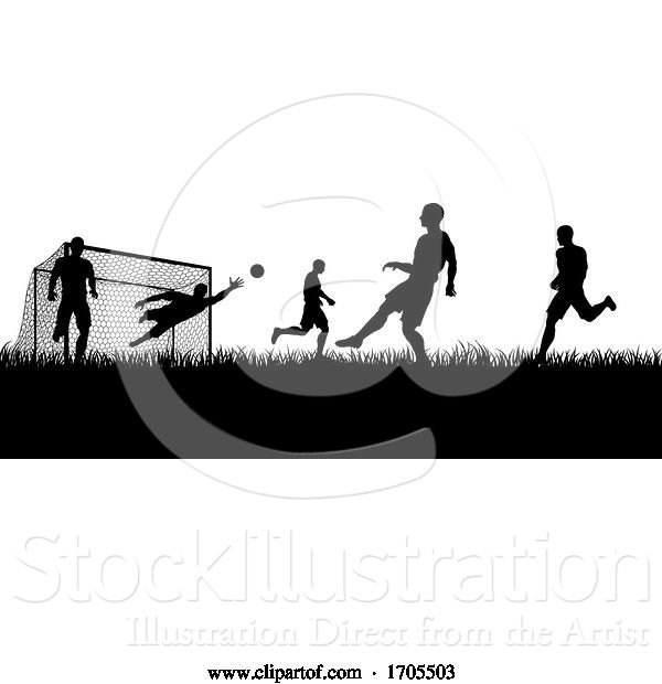 Vector Illustration of Soccer Football Players Silhouette Match Scene