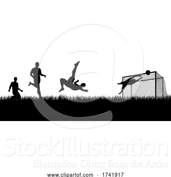 Vector Illustration of Soccer Football Players Silhouette Match Scene