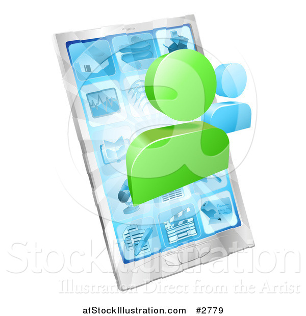 Vector Illustration of Social Networking Avatars over a 3d Cell Phone