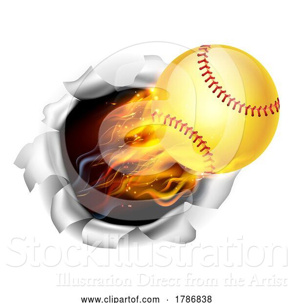 Vector Illustration of Softball Ball Flame Fire Breaking Background