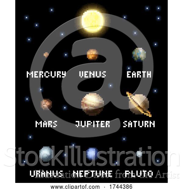 Vector Illustration of Solar System Planets 8 Bit Video Game Pixel Art