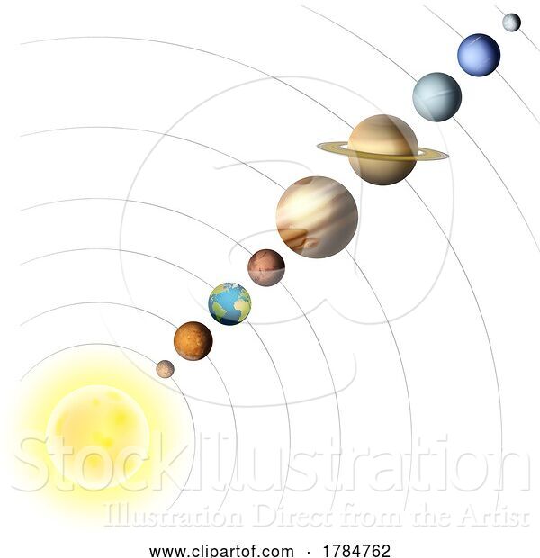 Vector Illustration of Solar System Planets and Sun Space Illustrations