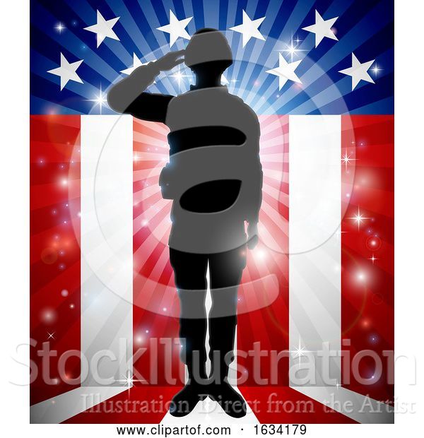 Vector Illustration of Soldier Saluting American Flag Background