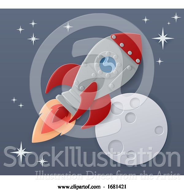 Vector Illustration of Space Rocket Ship Paper Craft Moon Scene