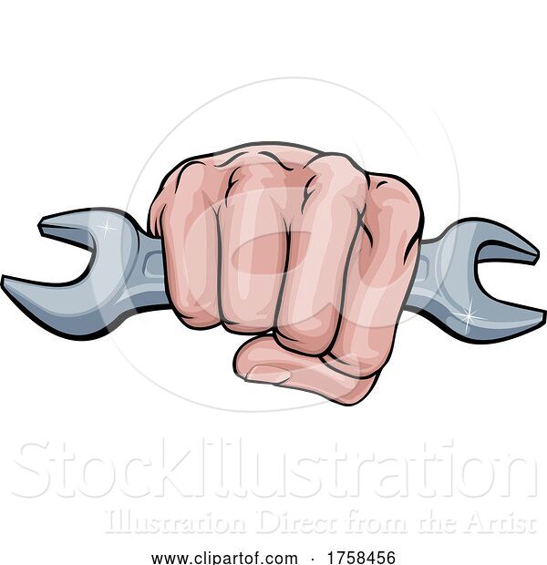 Vector Illustration of Spanner Wrench Fist Hand Comic Pop Art