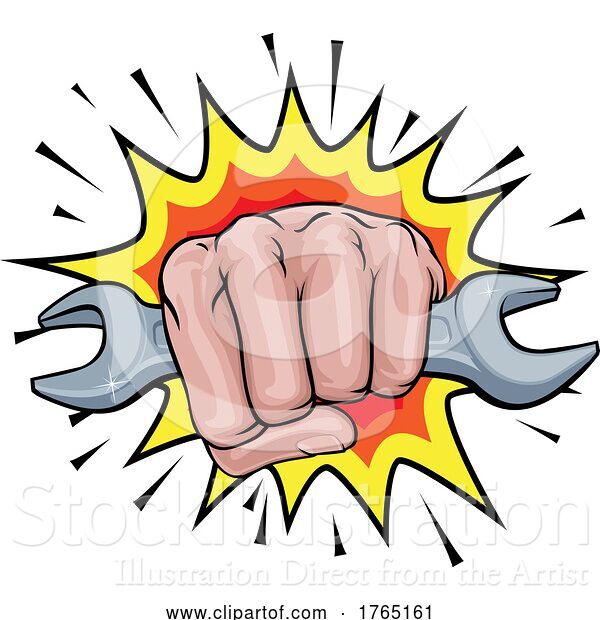 Vector Illustration of Spanner Wrench Fist Hand Explosion Pop Art