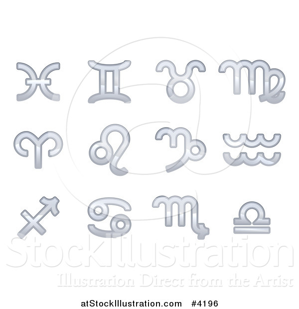 Vector Illustration of Sparkly Silver Astrology Zodiac Signs