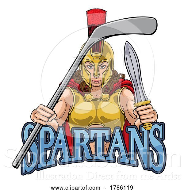 Vector Illustration of Spartan Lady Ice Hockey Sports Team Mascot