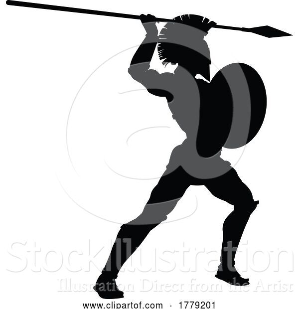 Vector Illustration of Spartan Silhouette Gladiator Trojan Greek Warrior