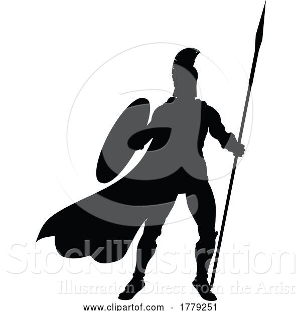 Vector Illustration of Spartan Silhouette Gladiator Trojan Greek Warrior